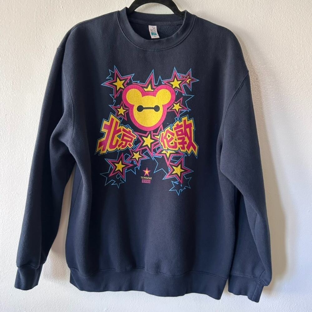 Terratag London UK Graphic Sweatshirt Large Anime Cyber Y2K Streetwear Navy Blue